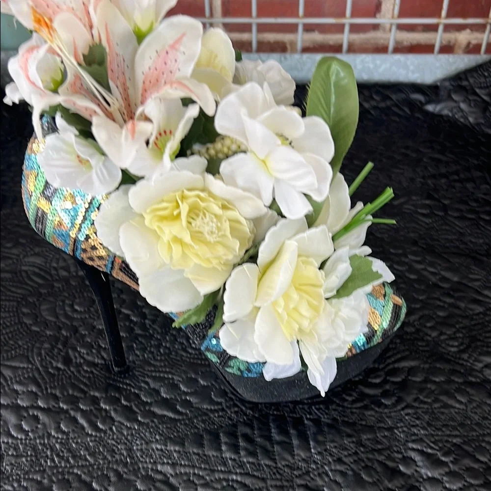 Floral Arrangement in Sequin Stiletto Heel